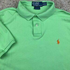 Polo Ralph Lauren Polo Shirt Size Medium Green Custom Fit Cotton Orange Pony